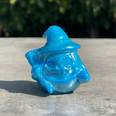 Natural Aqua Aura Agate Hand Carved Crystal Ghost with Broom - (2 x 1.5 x 2 inch) - Magick Magick.com
