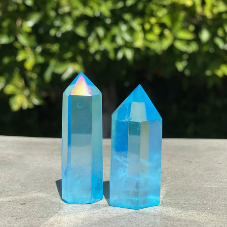 Natural Aqua Aura Quartz Hand Carved Crystal Towers Set 6 - .20 lbs (Approx 2.5 inches) - Magick Magick.com