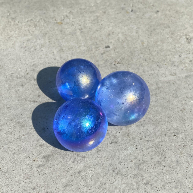 Natural Aqua Aura Quartz Mini Sphere Set 40 - .10 lbs (Approx 1 inch) - Magick Magick.com