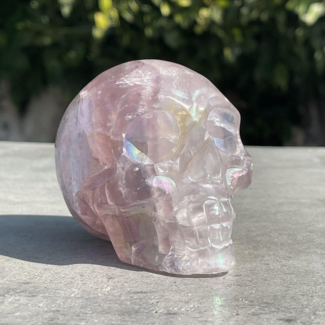 Natural Aura Fluorite Hand Carved Crystal Skull 1 - 1.28 lbs (3.5 x 2.5 x 2.5 inch) - Magick Magick.com