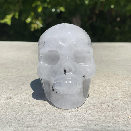 Natural Black Tourmaline Rutilated Quartz Hand Carved Skull - 1.28 lbs (3.5 x 2.5 x 3 inches) - Magick Magick.com