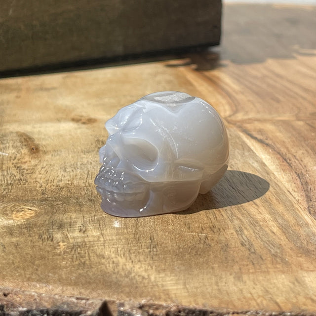 Natural Blue Agate Hand Carved Small Skull with Druzy - .10 lbs (1.5 x 1 x 1.5 inch) - Magick Magick.com