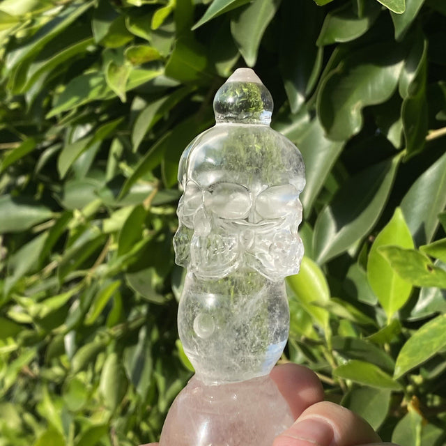 Natural Clear Quartz Hand Carved 4 Skull Altar Totem - .62 lbs (2.5 x 5 inch) - Magick Magick.com