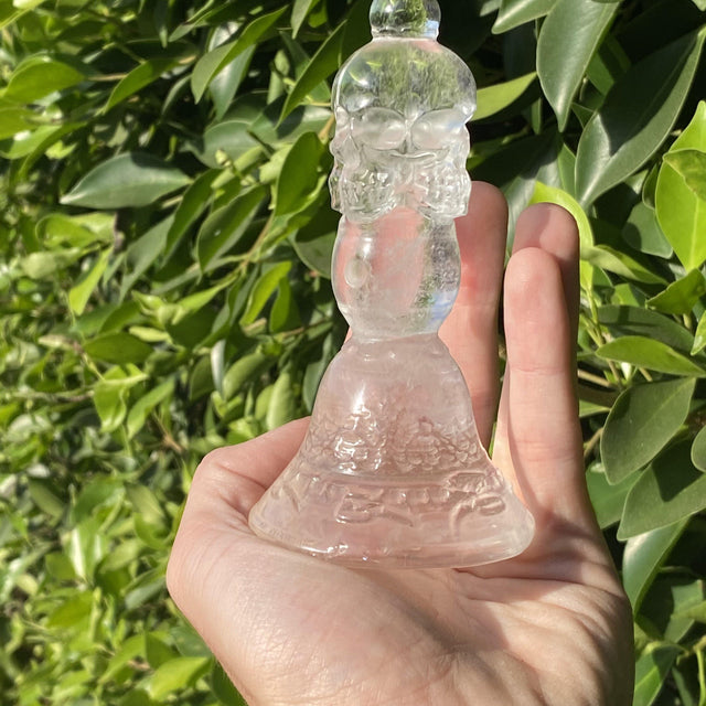 Natural Clear Quartz Hand Carved 4 Skull Altar Totem - .62 lbs (2.5 x 5 inch) - Magick Magick.com