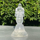 Natural Clear Quartz Hand Carved 4 Skull Altar Totem - .62 lbs (2.5 x 5 inch) - Magick Magick.com