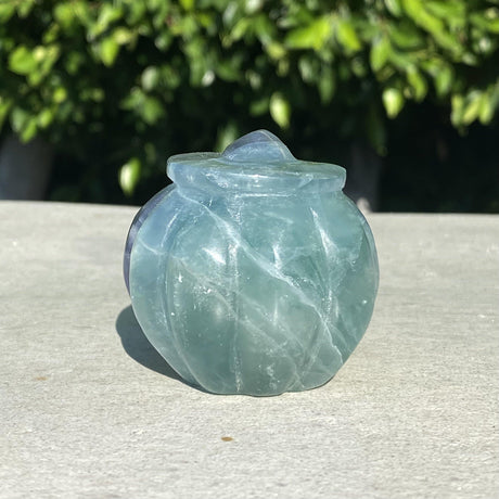 Natural Fluorite Hand Carved Small Pumpkin with Face 5 - .48 lbs (2.25 x 2.25 inch) - Magick Magick.com