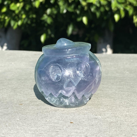 Natural Fluorite Hand Carved Small Pumpkin with Face 5 - .48 lbs (2.25 x 2.25 inch) - Magick Magick.com