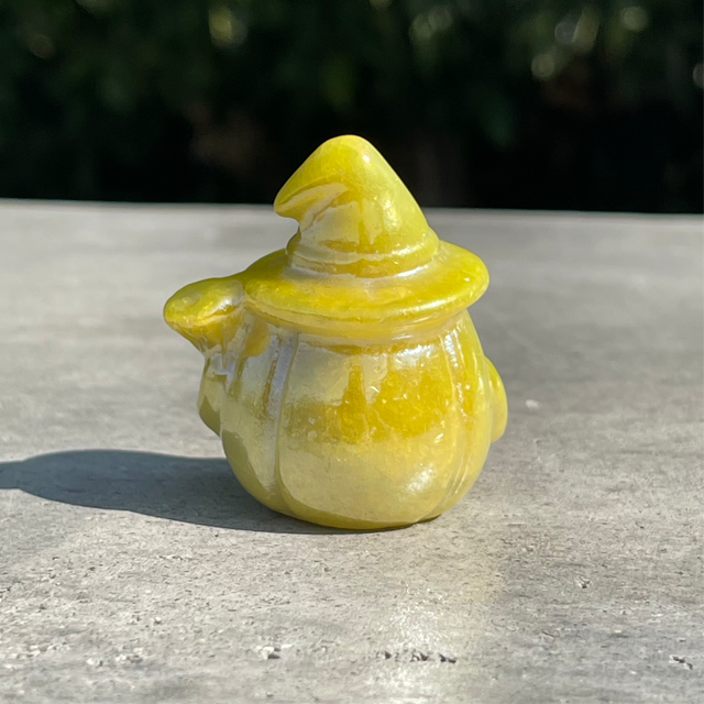 Natural Moss Yellow Aura Agate Hand Carved Crystal Ghost with Broom 1 - .18 lbs (2 x 1.5 x 2 inch) - Magick Magick.com
