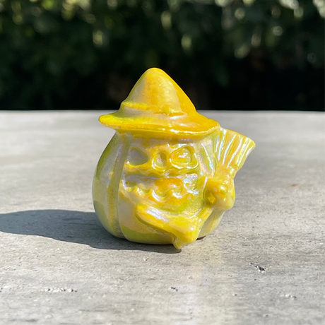Natural Moss Yellow Aura Agate Hand Carved Crystal Ghost with Broom 2 - .26 lbs (2 x 2 x 2 inch) - Magick Magick.com