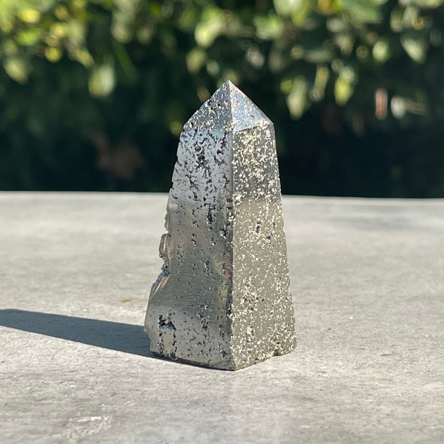 Natural Pyrite Hand Carved Crystal Point Obelisk with Druzy - .20 lbs (1 x 2.5 inch) - Magick Magick.com