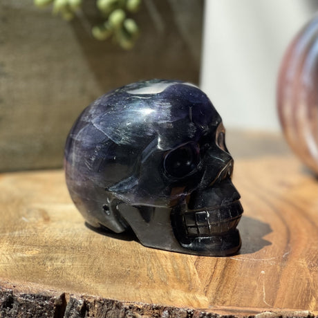 Natural Rainbow Fluorite Hand Carved Skull - 1.90 lbs (3.75 x 3 x 2.5 inch) - Magick Magick.com