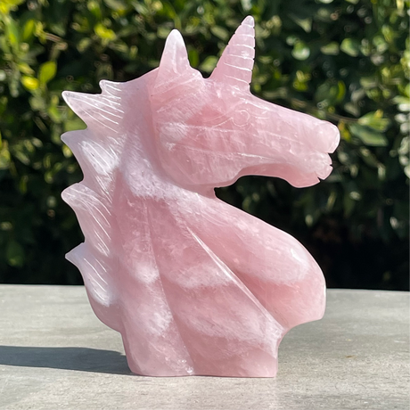Natural Rose Quartz Hand Carved Crystal Unicorn 2 - .80 lbs (4 x 5.25 x 1 inch) - Magick Magick.com