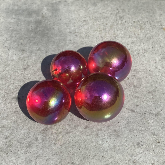Natural Ruby Aura Quartz Mini Sphere Set 24 - .12 lbs (Approx 1 inch) - Magick Magick.com