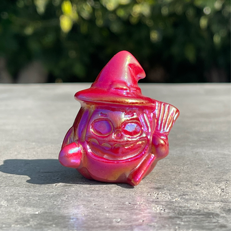Natural Ruby Red Aura Agate Hand Carved Crystal Ghost with Broom - .18 lbs (2 x 1.5 x 2 inch) - Magick Magick.com