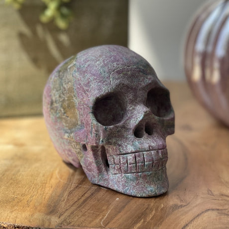 Natural Ruby Zoisite Hand Carved Skull - 2.14 lbs (4.25 x 2.75 x 3.5 inch) - Magick Magick.com
