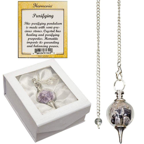 Pendulum Glass Sephoroton - Hematite & Crystal Chips - Purifying - Magick Magick.com