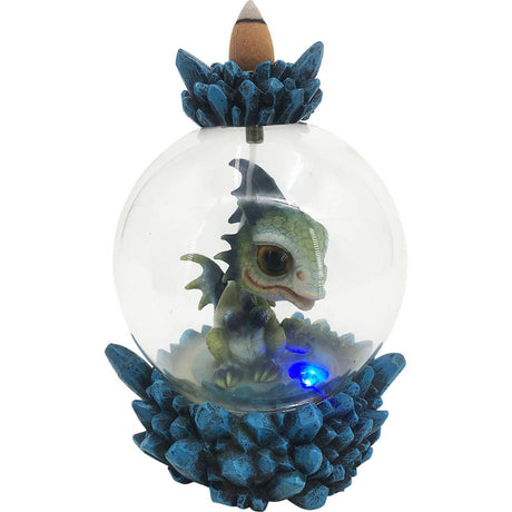 Polyresin Backflow Globe Incense Burner with Multicolor LED - Baby Dragon - Magick Magick.com