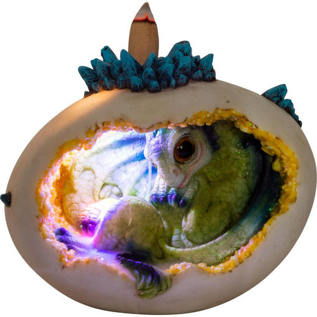 Polyresin Backflow Globe Incense Burner with Multicolor LED - Hatching Baby Dragon - Magick Magick.com