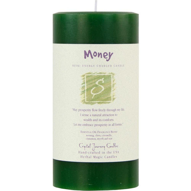 Reiki Charged Herbal 3" x 6" Pillar Candle - Money - Magick Magick.com