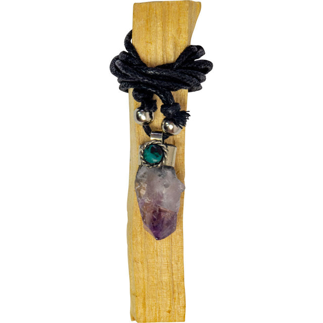 Rough Pendant Necklace & Palo Santo Stick - Amethyst with Chrysocolla - Magick Magick.com