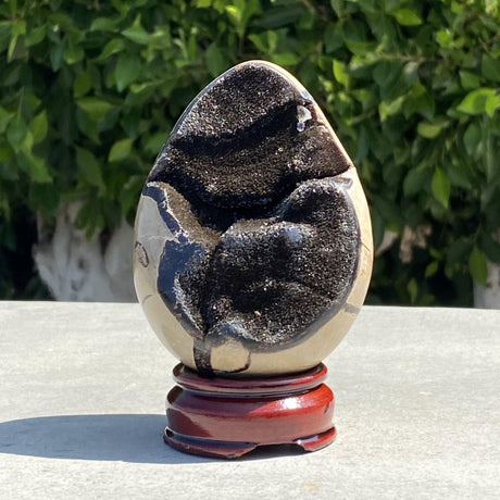 Septarian "Dragon Egg" Geode with Calcite, Black Crystals - 1.12 lbs (4.1 x 3 inch) - Magick Magick.com