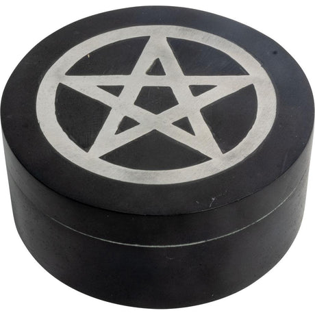 Soapstone Velvet Lined Box with Silver Inlay - Pentacle - Magick Magick.com