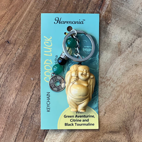 Wood & Stone Keychain - Good Luck Buddha - Magick Magick.com